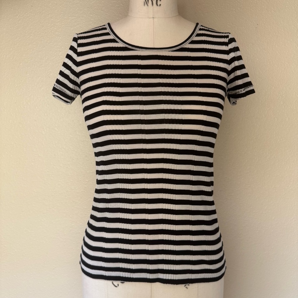 Madewell Black and White Striped Ribbed Short Sleeve Tee